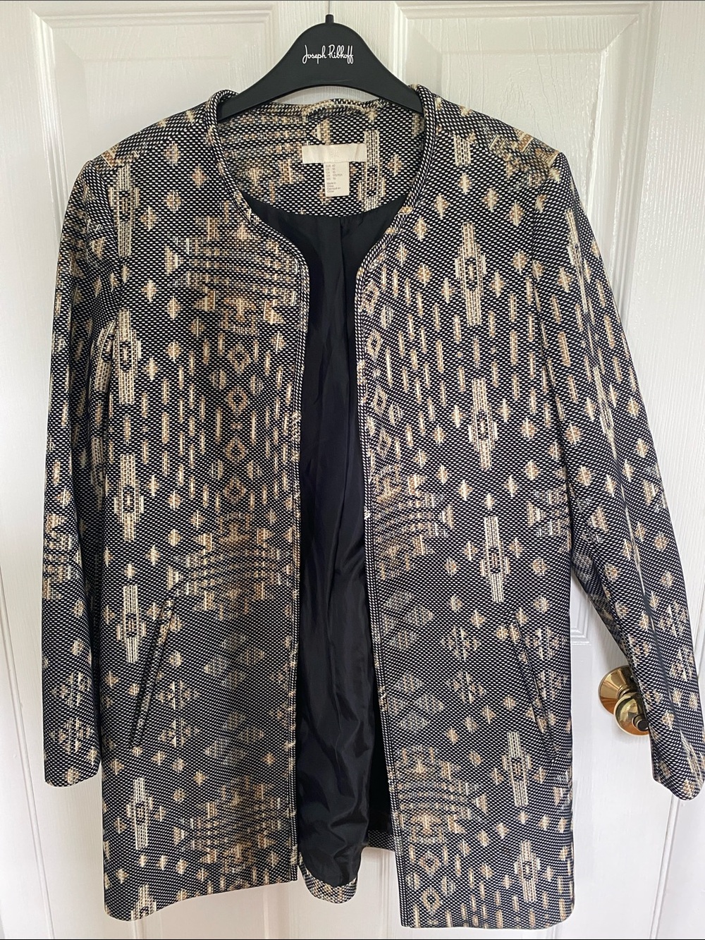 H&M Black & Cream Patterned Open-Front Blazer Jacket